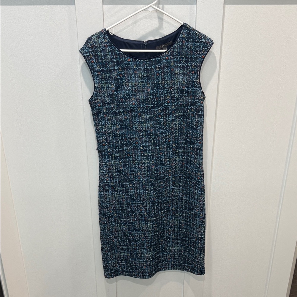 Elegant Blue Tweed Sheath Dress by Esprit